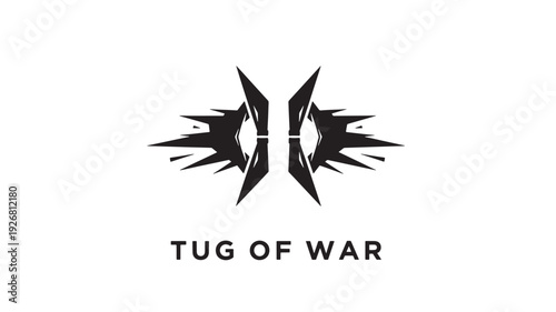 Professional logo design featuring abstract shapes in a tug of war theme, with bold typography on a clean white background, ideal for corporate branding.