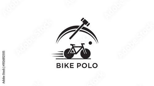 A sleek black bike polo logo featuring a bicycle and mallet in action, symbolizing speed and competition.
