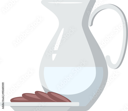 Milk jug and cookies plate. Treat cartoon icon