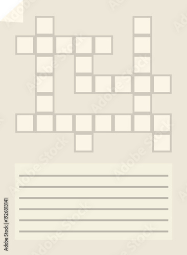 Crossword on paper page. Retro blank puzzle icon