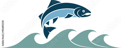 Dynamic fish jumping out of ocean waves in motion