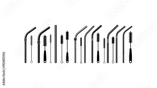 Assorted metal and rubber tools arranged in a row on white background.