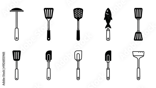 Collection of various barbecue and grill utensils icons.
