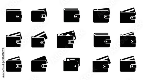Collection of black wallet icons in various states.