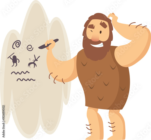 Caveman draw. Ancient man art cartoon icon