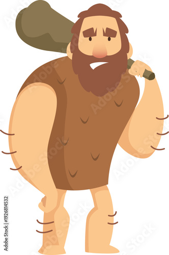 Ancient man. Primitive weapon in tribal character hands