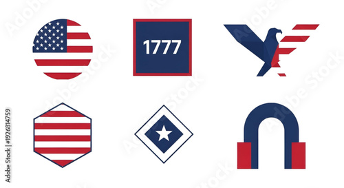 Patriotic icons collection with american flag shapes and eagle motif