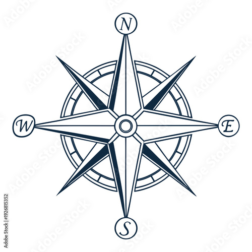 Classic Compass Rose Navigation Symbol Vector Illustration