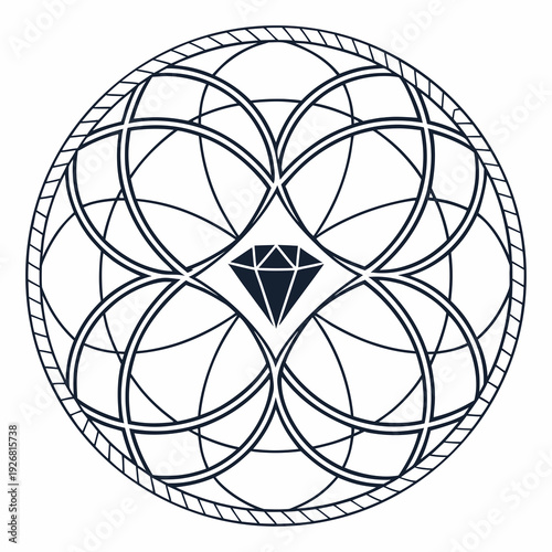 Geometric Diamond Mandala - Sacred Geometry, Symbol, Luxury, Pattern