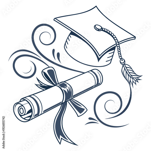 Graduation Cap and Scroll - Education, Achievement, Success, Diploma