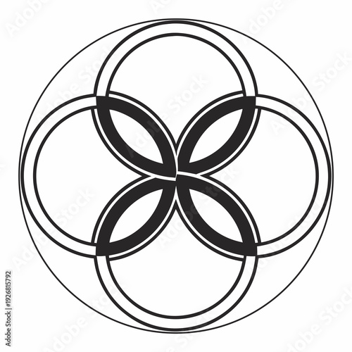 Abstract Geometric Interlocking Circles Symbol in Black and White