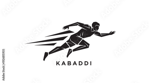 A sleek black and white logo featuring a kabaddi player in action, symbolizing speed and agility, ideal for sports branding.