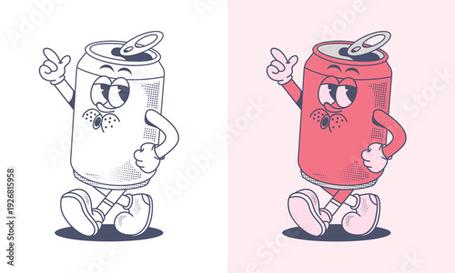 vintage beer can character style. perfect for streetwear t shirt design, urban apparel, stickers, and retro graphic posters. cool beverage mascot illustration