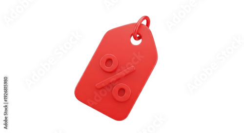 A vibrant red price tag with a percent symbol ideal for sales promotions on transparent