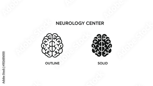 Brain Illustration in Outline and Solid Style with Black Color on White Background for Medical Logo