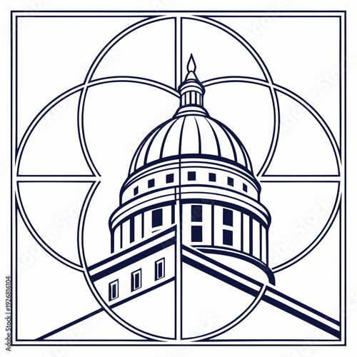 Geometric Capitol Building Dome Outline Art Deco Style