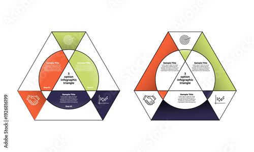 Venn diagram infographic chart template for business 3 color parts options, presentation with venn diagram elements vector illustration