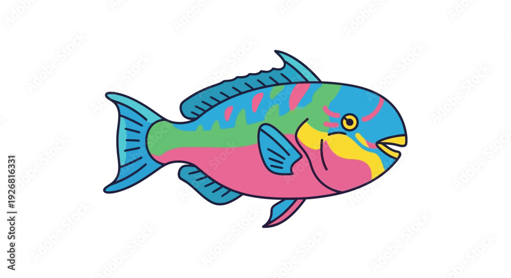 Fototapeta premium Colorful Cartoon Fish Illustration.