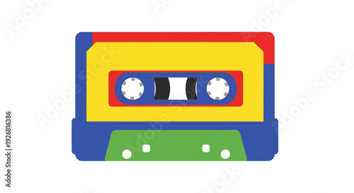 Colorful cassette tape icon.