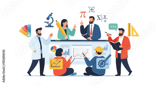 Diverse team collaborating on data analysis and business strategy in modern office