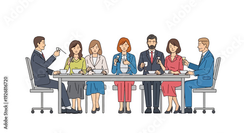 Business team enjoying lunch together in modern office setting
