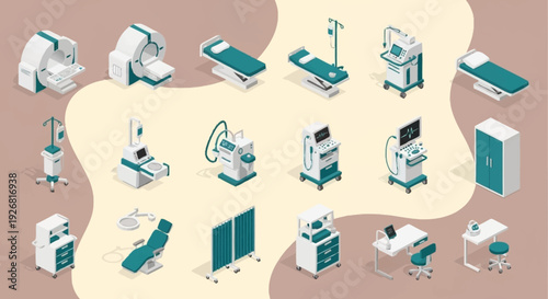 Medical equipment and hospital furniture illustration collection.