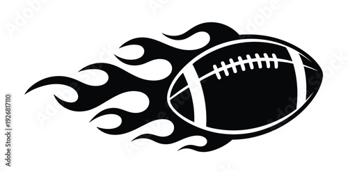 American football, ball in burning flame vector emblem logo template, dynamic sports design ideal for team branding, athletic events, sports merchandise, and energetic promotional projects.