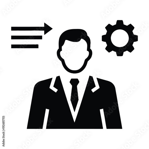 Professional figure transitions seamlessly into technical innovation with modern gear symbolizing efficiency and expertise in corporate development