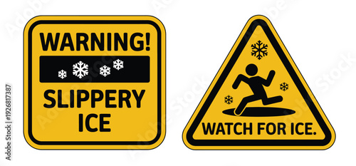 Slippery ice warning sign vector, slip danger icon isolated on transparent background, perfect for winter safety signage, hazard alerts, public areas, workplaces, and outdoor caution design