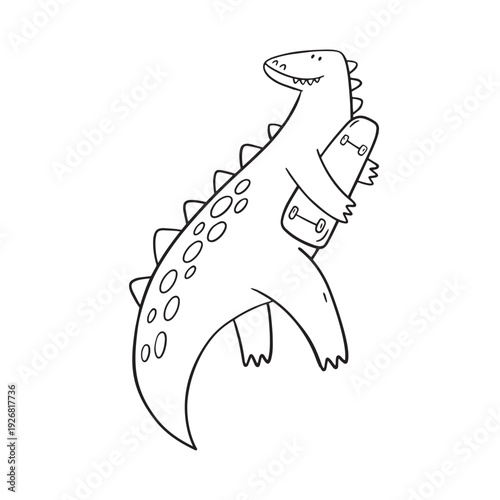 Wallpaper Mural Cute print  with dinos and skateboard. Kids design with cartoon dinosaurs in doodle style. Vector illustration  Torontodigital.ca