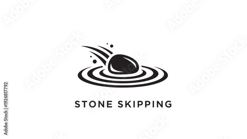 Professional logo design featuring a stone skipping on water, creating ripples and motion, ideal for outdoor or leisure brands.