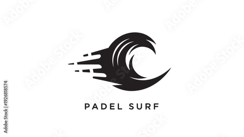 Professional padel surf logo featuring a dynamic wave symbol in black on a white background, ideal for sports branding.