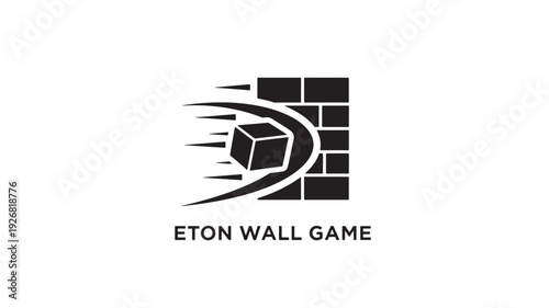 Professional logo for Eton Wall Game featuring a dynamic cube and brick wall design in black and white, symbolizing energy and competition.