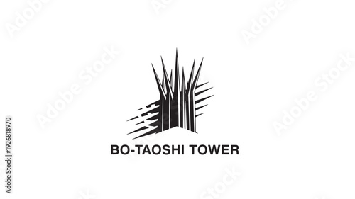 A sleek black and white logo featuring a stylized Bo-Taoshi tower with dynamic lines, representing strength and competition.