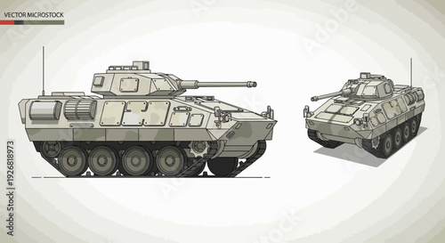 Military Tank Illustration Detailed Technical Drawing.