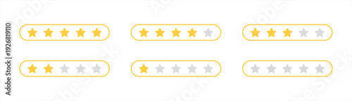 Rating stars set. Feedback evaluation. Customer review. User reviews with five stars ranking. Level of satisfaction. Vector illustration.