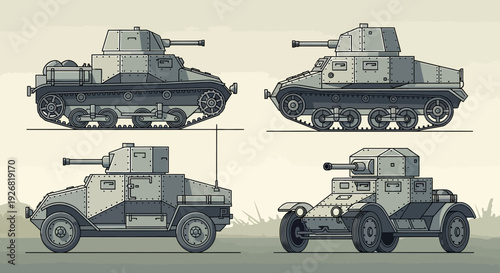 Military Vehicles Tank Armored Car Illustration.