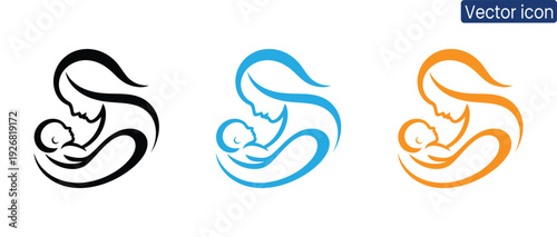 Beautiful modern logo designs of a mother holding her baby, conveying love and care in a minimalist style.