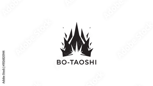 A sleek black Bo-Taoshi logo on a white background, featuring sharp, jagged edges and a clean typography, perfect for martial arts and sports branding.