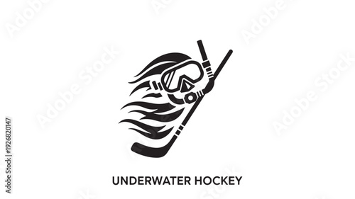 A black and white logo featuring an underwater hockey player wearing a mask and holding a stick, symbolizing the sport's unique blend of aquatic adventure and competitive spirit.