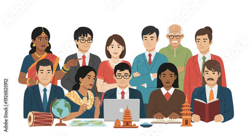 Diverse group of people from different cultures working together