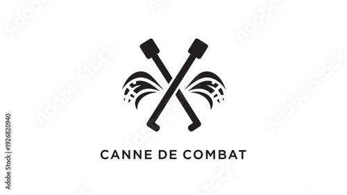High-contrast black and white image of crossed Canne de Combat sticks with a dynamic splash effect, symbolizing martial arts and combat sports.