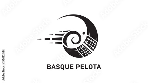Professional Basque Pelota logo featuring a sleek black and white design, symbolizing speed and tradition.