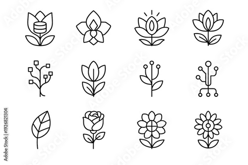 Bloom tulip pod vector glass technological icon prism solar circuit icons stem