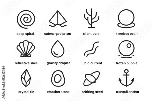 Orbiting reflective abyssal vector fin tranquil icon symbol anchor stone gravity icons