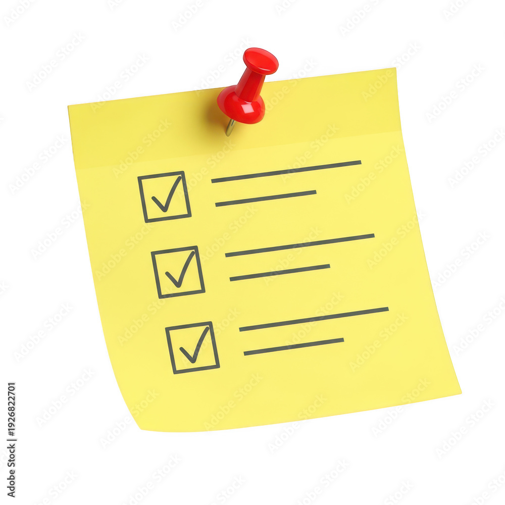 custom made wallpaper toronto digitalA yellow sticky note with three checked boxes and a red pushpin on a white background.