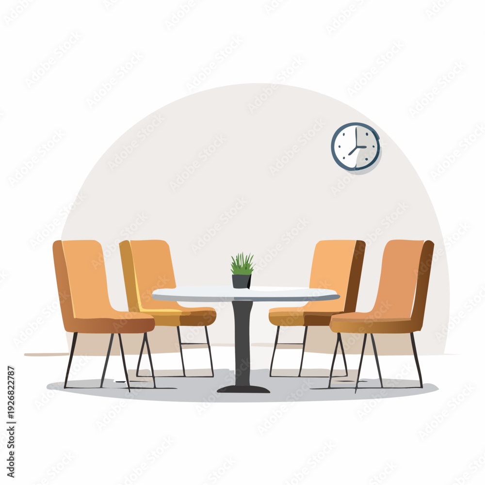 Fototapeta premium Modern and inviting interior with a round table and four comfortable orange chairs, perfect for casual meetings or dining