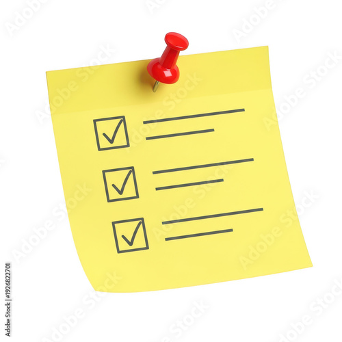 Wallpaper Mural A yellow sticky note with three checked boxes and a red pushpin on a white background. Torontodigital.ca