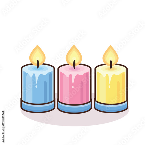 candle light illustration vector cartoon. pink candle. yellow candle. blue candle