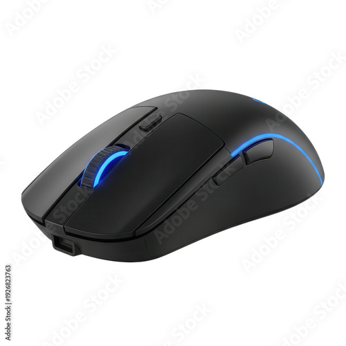 Wallpaper Mural A sleek black computer mouse with blue led lights on a white background Torontodigital.ca